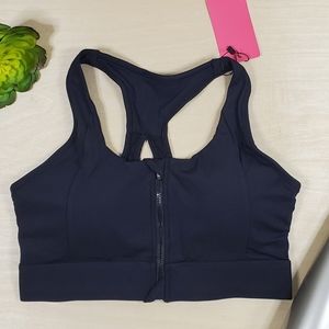 Women's Strappy Sports Bra Impact Workout Longline Zip Front Top